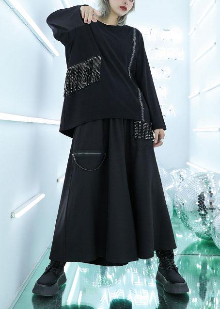 women new wild wide leg pants plus size casual tassel high waist pants - SooLinen