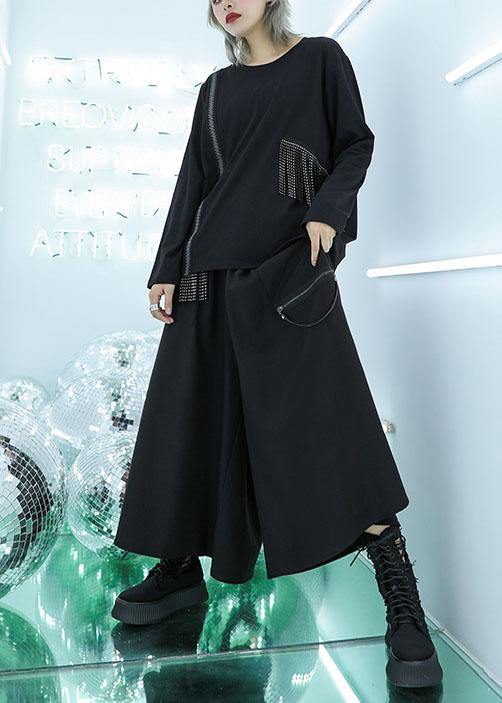 women new wild wide leg pants plus size casual tassel high waist pants - SooLinen