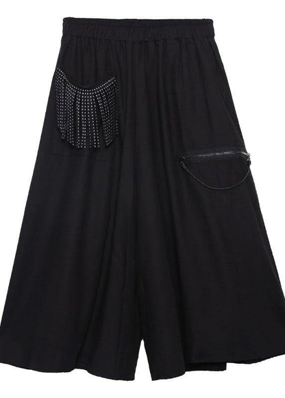 women new wild wide leg pants plus size casual tassel high waist pants - SooLinen