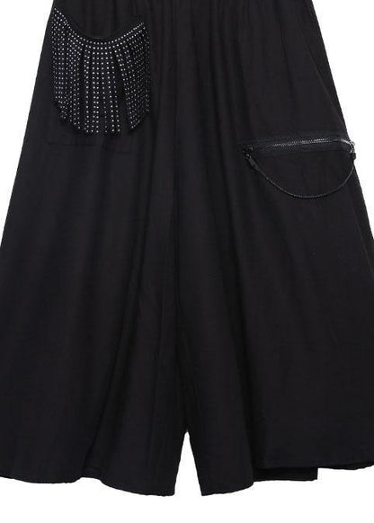 women new wild wide leg pants plus size casual tassel high waist pants - SooLinen