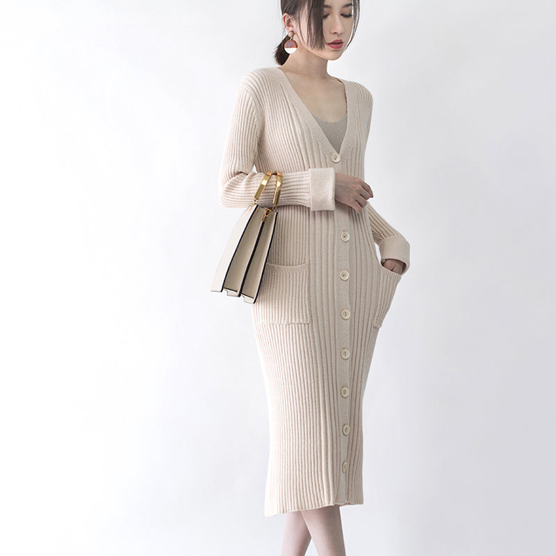 Frauen nackt Wintermantel plus Größe V-Ausschnitt langer Mantel Neue Taschen Strickjacke Mäntel