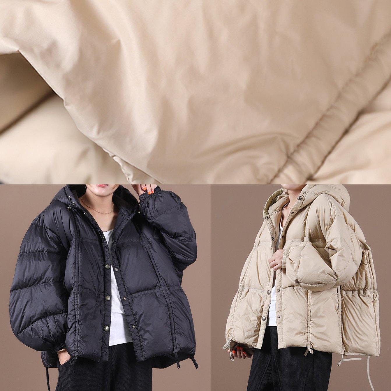 women nude warm winter coat Loose fitting down jacket hooded Button Down overcoat - SooLinen