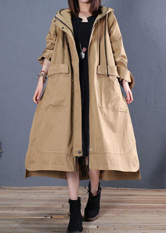 women oversize long winter coat fall khaki hooded low high design jackets - SooLinen