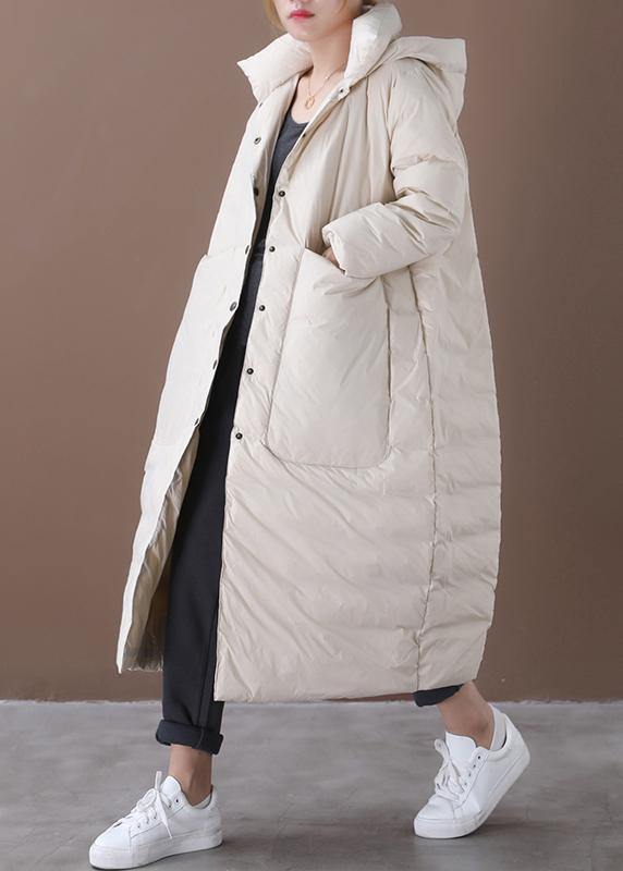 women oversize winter coats beige hooded pockets warm winter coat - SooLinen