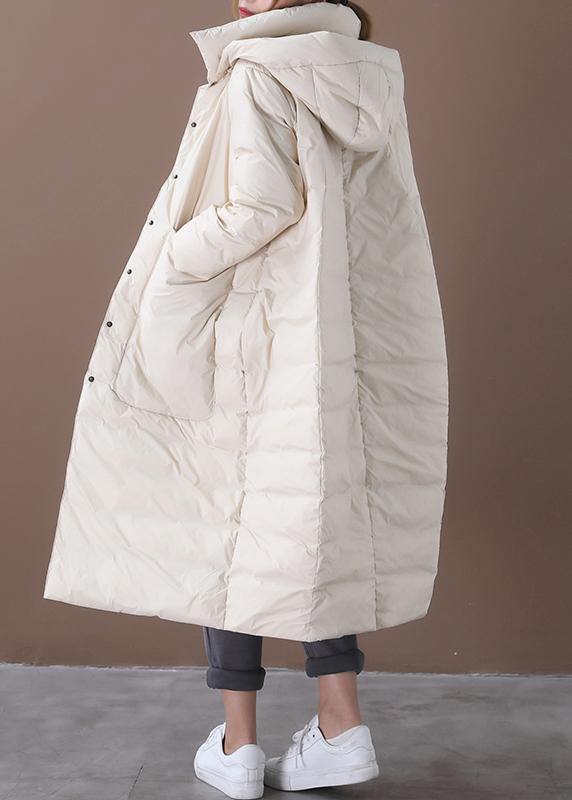 women oversize winter coats beige hooded pockets warm winter coat - SooLinen