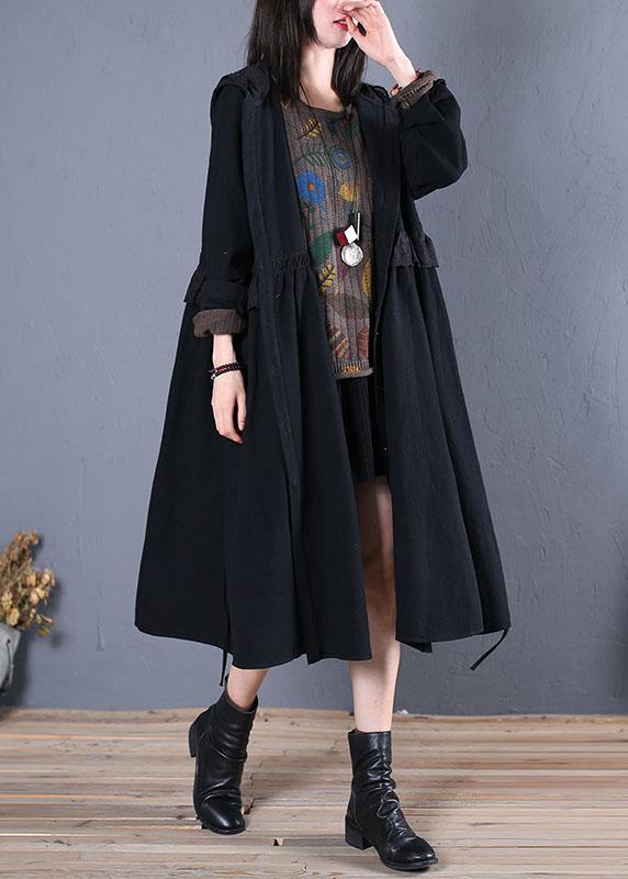 women oversized trench coat fall black hooded ruffles overcoat - SooLinen