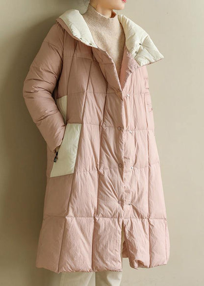 women pink warm winter coat plus size clothing patchwork womens parka stand collar fine coats - SooLinen