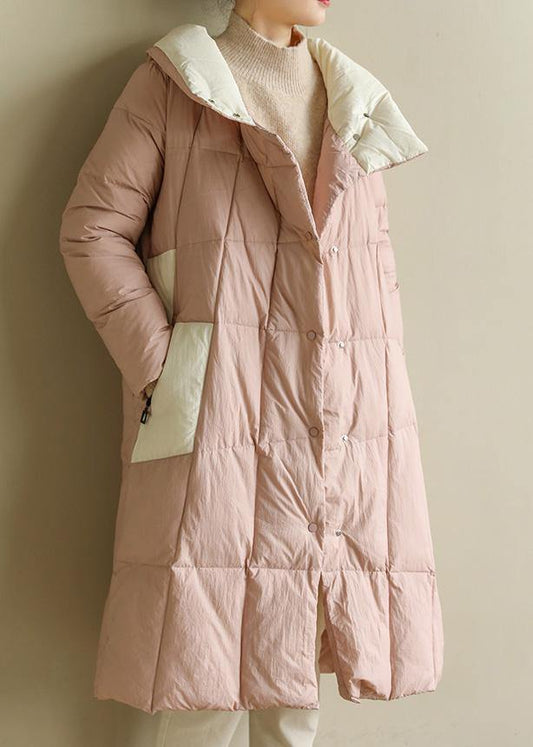 women pink warm winter coat plus size clothing patchwork womens parka stand collar fine coats - SooLinen