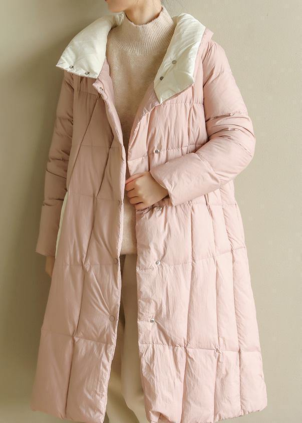 women pink warm winter coat plus size clothing patchwork womens parka stand collar fine coats - SooLinen