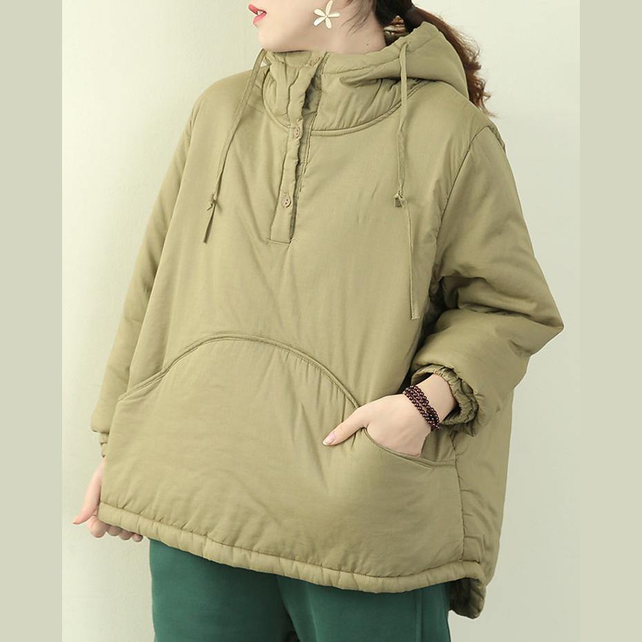 women plus size Jackets outwear light green hooded drawstring parka - SooLinen