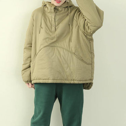 women plus size Jackets outwear light green hooded drawstring parka - SooLinen