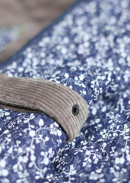 women plus size Jackets overcoat gray patchwork blue stand collar parkas - SooLinen