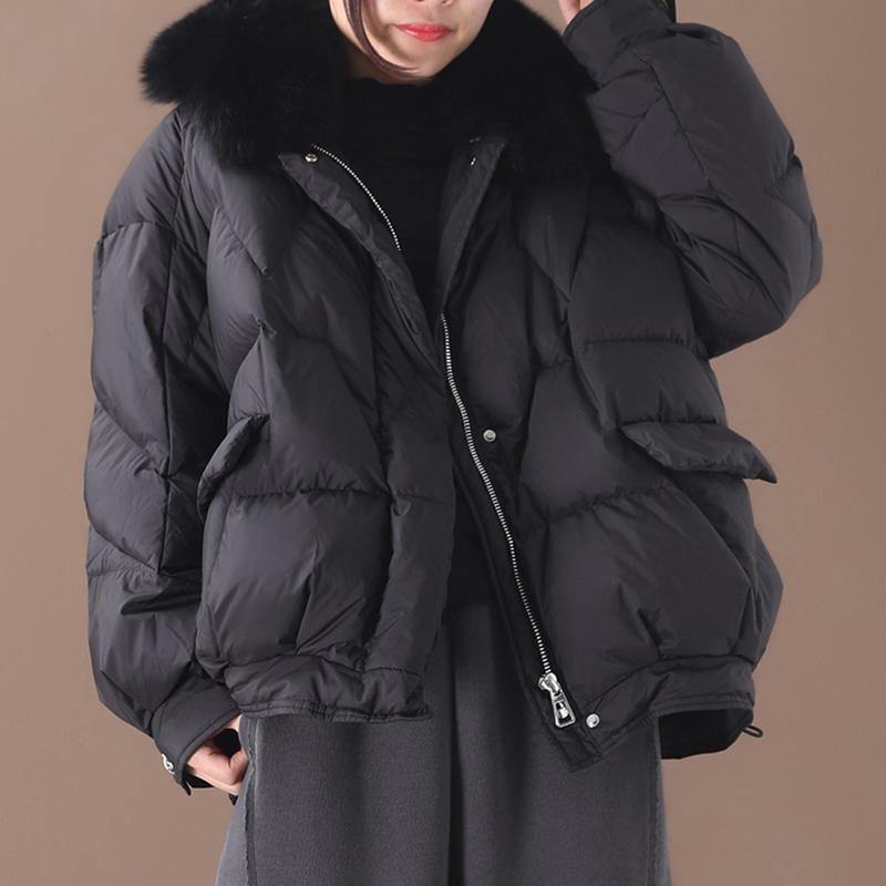 women plus size clothing down jacket winter outwear black fur collar drawstring down jacket woman - SooLinen