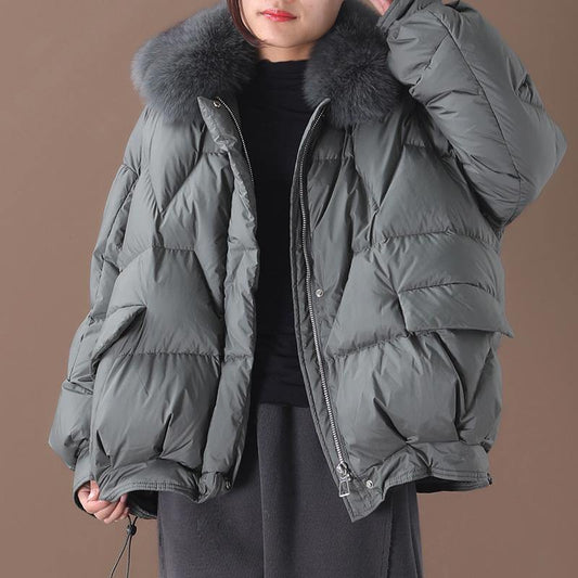 women plus size clothing down jacket winter outwear black fur collar drawstring down jacket woman - SooLinen