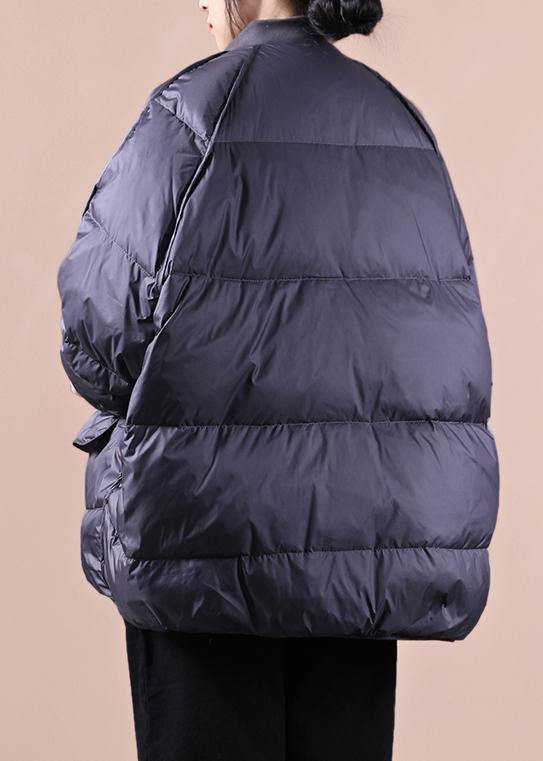 women plus size parka coats purple gray pockets zippered warm winter coat - SooLinen