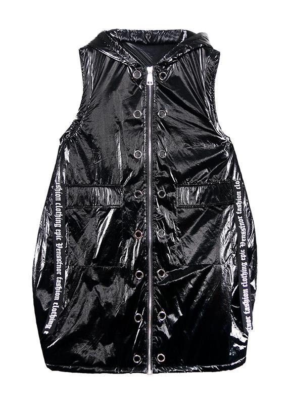 women plus size sleeveless warm winter coat black hooded zippered women parka - SooLinen