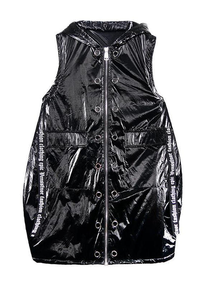 women plus size sleeveless warm winter coat black hooded zippered women parka - SooLinen