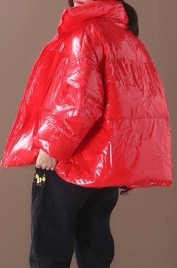 women plus size snow jackets hooded coats red warm stand collar down coat winter - SooLinen