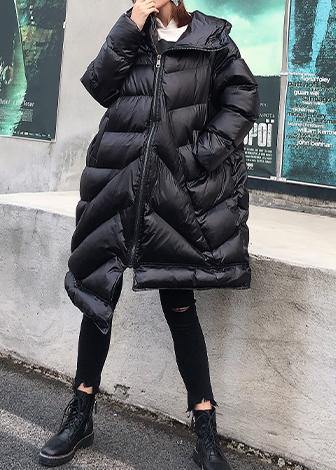women plus size winter coats black hooded zippered womens parkas - SooLinen