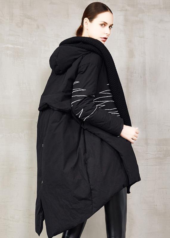 women plus size winter jacket back open Jackets black low high design down jacket woman - SooLinen
