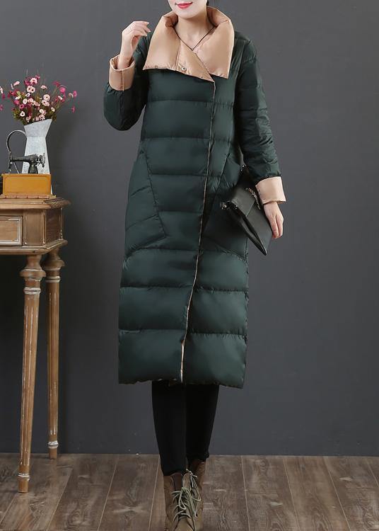 women plus size womens parka overcoat blackish green stand collar pockets duck down coat - SooLinen