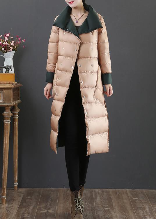 women plus size womens parka overcoat blackish green stand collar pockets duck down coat - SooLinen