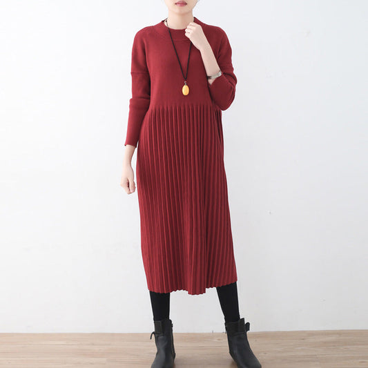 Frauen rot lange pullover übergroßen o neck pullover feine Cinched herbst