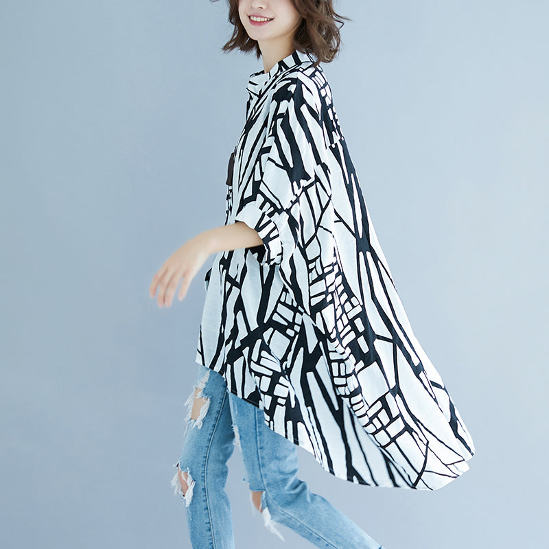 women striped natural cotton linen t shirt plus size casual cardigans Elegant Batwing Sleeve Stand brief t shirt