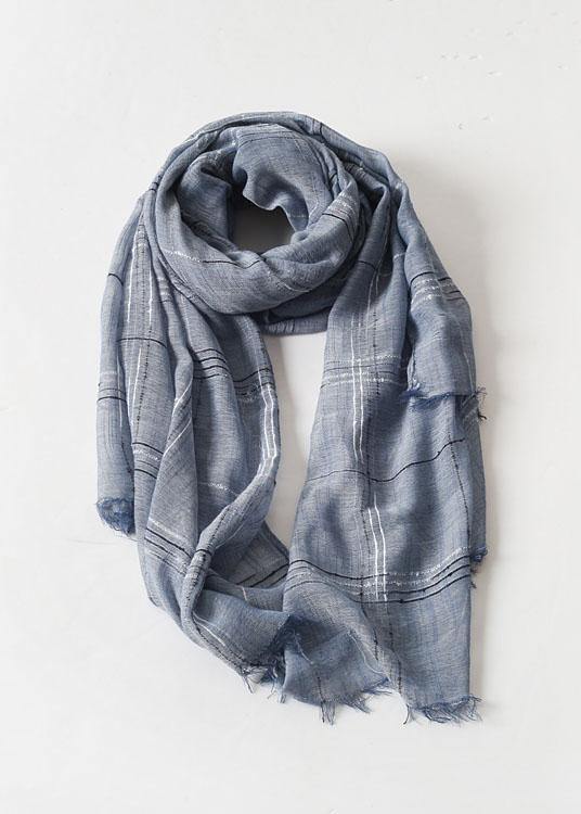 women tassel dark blue cotton linen big scarf casual vintage scarves - SooLinen