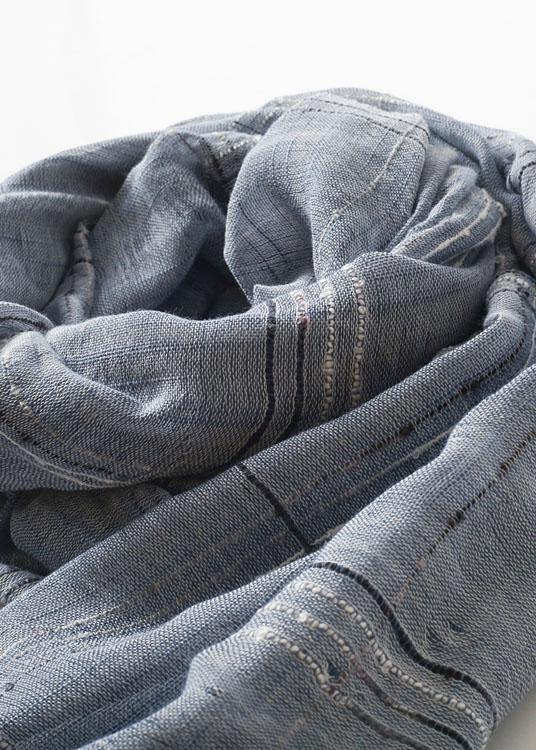 women tassel dark blue cotton linen big scarf casual vintage scarves - SooLinen