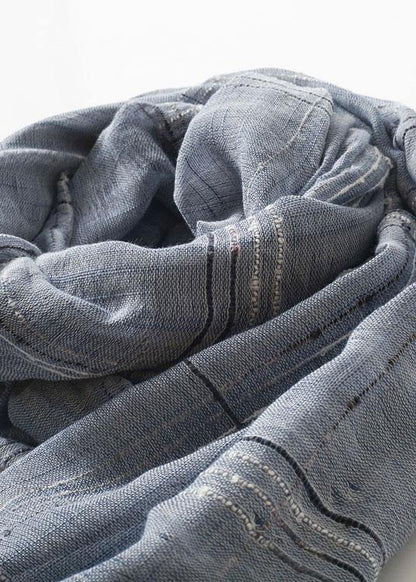 women tassel dark blue cotton linen big scarf casual vintage scarves - SooLinen