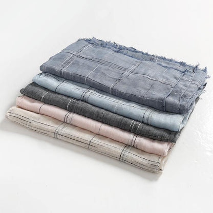 women tassel dark blue cotton linen big scarf casual vintage scarves - SooLinen