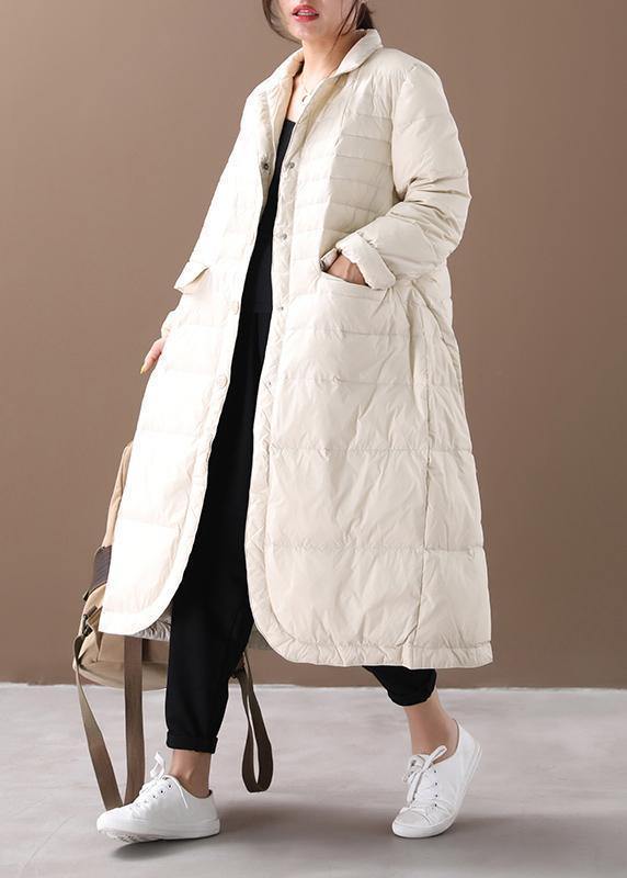 women white warm winter coat plus size winter Notched pockets outwear - SooLinen