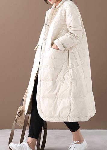 women white warm winter coat plus size winter Notched pockets outwear - SooLinen