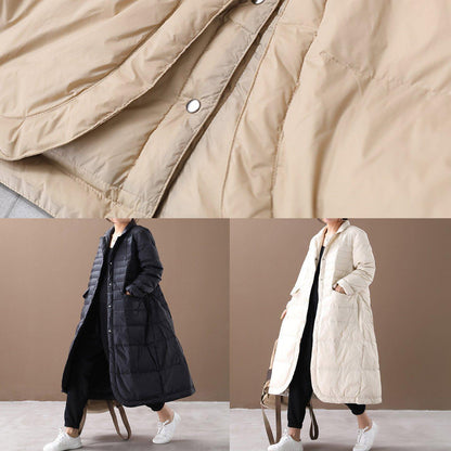 women white warm winter coat plus size winter Notched pockets outwear - SooLinen