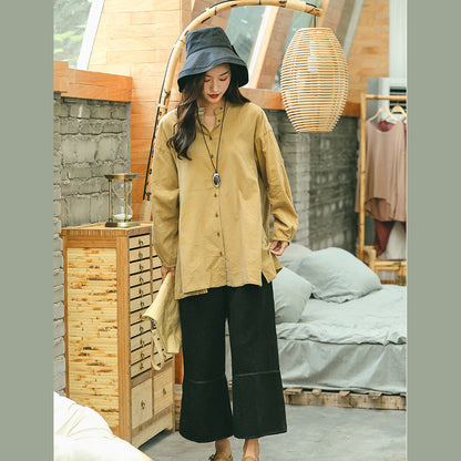 Gelbes Hemd für Frauen in Übergröße, Stehkragen, Baggy-T-Shirts 2018, seitlich offene Kleidung, Oberteile