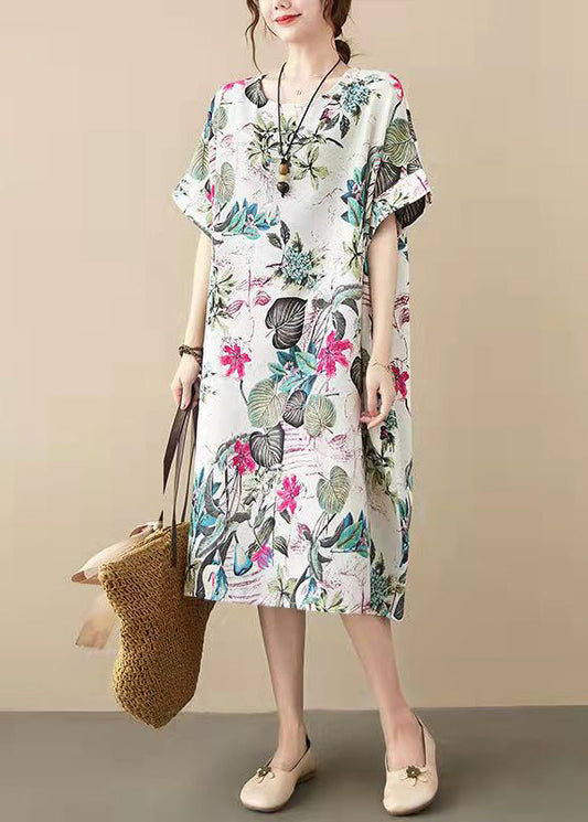 Damen-Baumwollkleider mit Blumenmuster in Übergröße, Hemdkleid, Vintage, große Taschen, Kurzarm, Baumwollkleidung