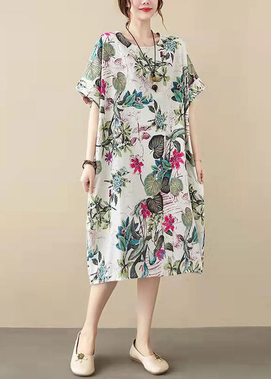 Damen-Baumwollkleider mit Blumenmuster in Übergröße, Hemdkleid, Vintage, große Taschen, Kurzarm, Baumwollkleidung