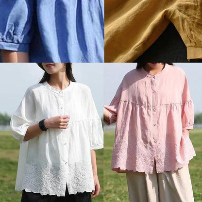 Women Loose Chic Cotton Tunic Boutique Embroidery Summer Vintage Shirt - SooLinen