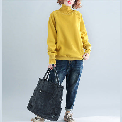 yellow stylish false two pieces sweaters knit sweat tops high neck blouse