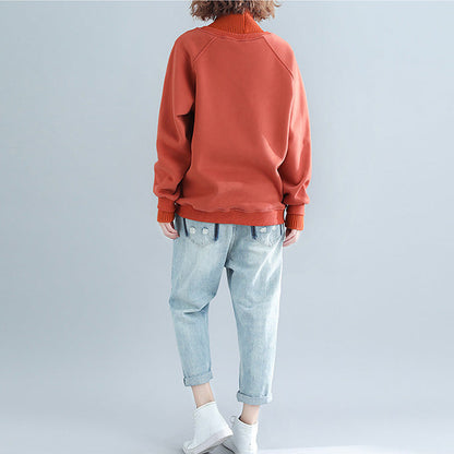 yellow stylish false two pieces sweaters knit sweat tops high neck blouse